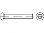 Technische tekening van een schroef met Torx-kop. Zijaanzicht toont schacht en kop, bovenaanzicht toont stervormige aandrijving.