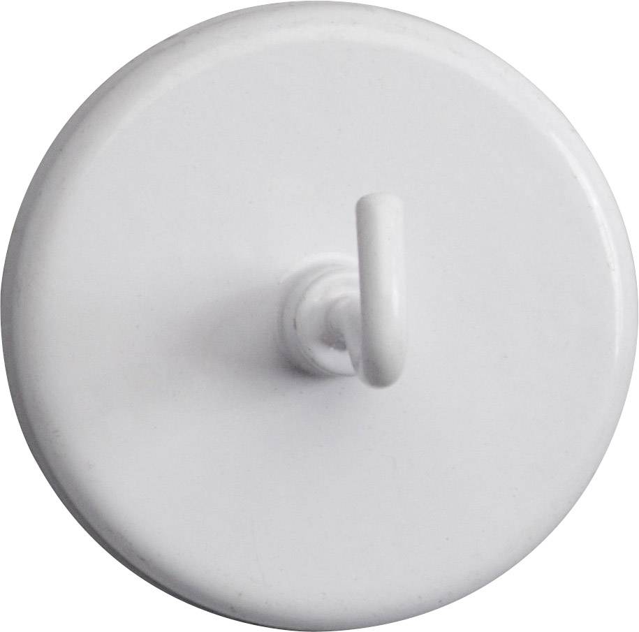 Een ronde, witte plakhaak met afgeronde randen, geschikt voor het ophangen van lichte voorwerpen aan gladde oppervlakken.