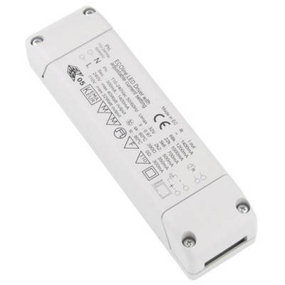 Wit rechthoekig LED-voedingsapparaat met opschrift 'LED Driver Model LDL10-250'. Bevat technische details en veiligheidssymbolen.