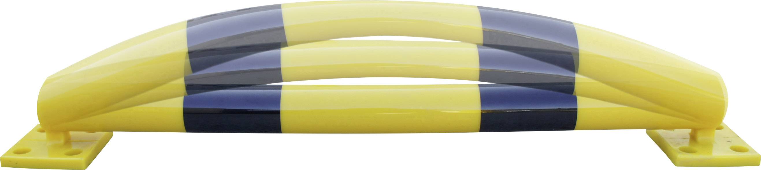 Geel-zwarte botsbeveiliging die machines en gebouwen beschermt tegen schade door voertuigen.