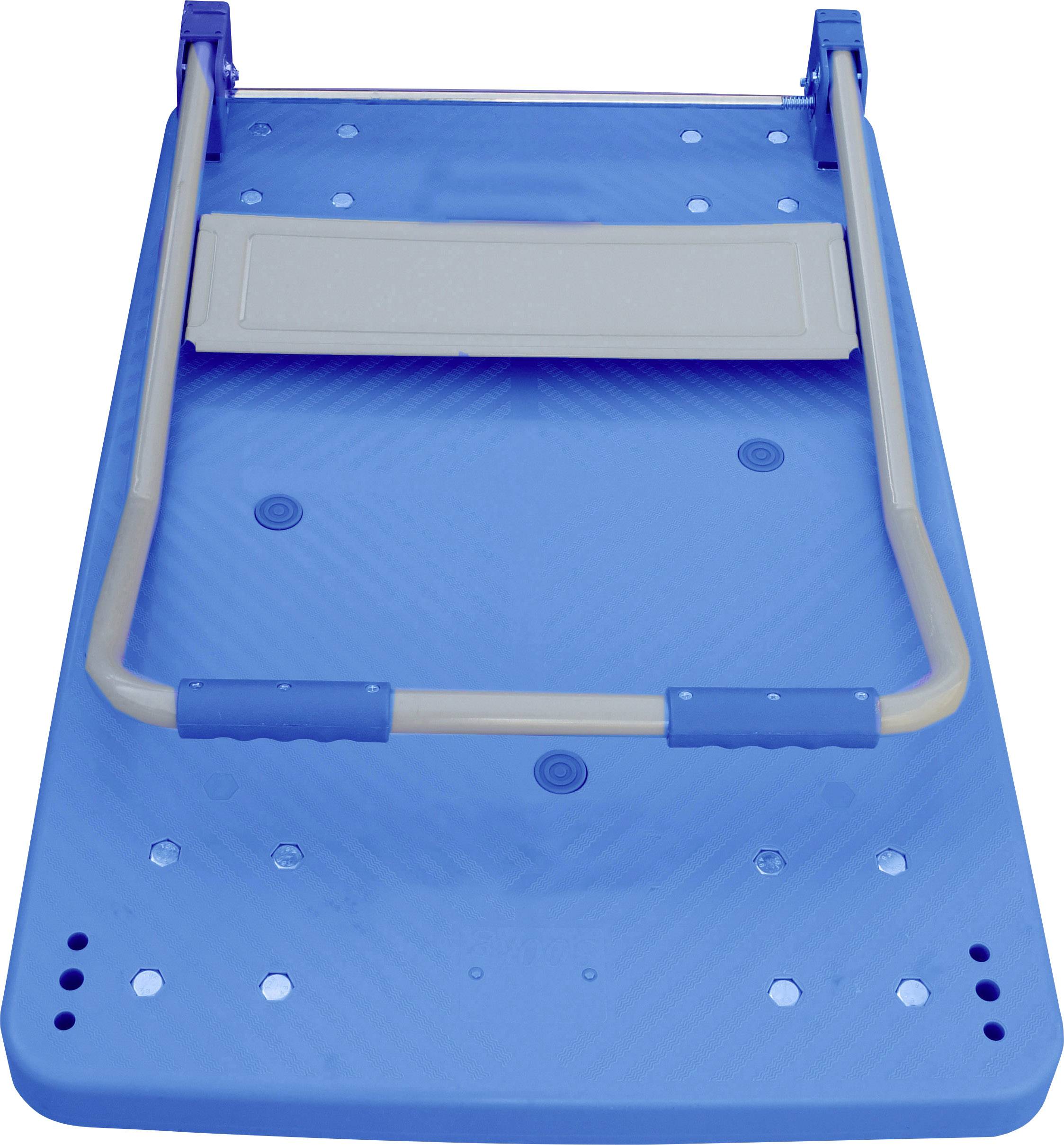 Een blauwe klaptafel met handgreep, geschikt voor ondersteuning bij oefeningen of als hulpmiddel in het water.
