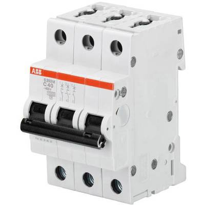 Een driepolige vermogensautomaat van ABB, model S203 C40, geschikt voor een stroomsterkte van 40 ampère bij 400 volt.