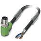 Kabel met groene haakse stekker en open draadeinden. Geschikt voor elektronische verbindingen.
