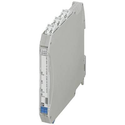 Grijs elektronisch apparaat dat wordt gebruikt voor industriële controlesystemen, met meerdere aansluitingen en een blauwe basis.