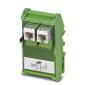 Een groene, elektronische componentadapter met twee witte aansluitingen.