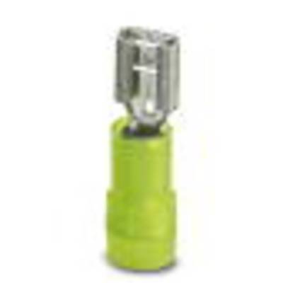 Een groene, geïsoleerde connector met een metalen contact bovenaan, verticaal gepositioneerd. Geschikt voor elektrische verbindingen.