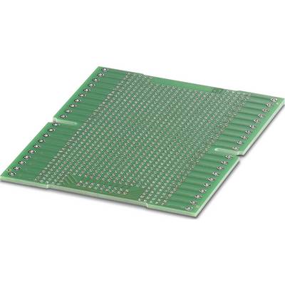 Groene printplaat met talrijke kleine soldeercontacten en meerdere aansluitrijen aan de zijkanten, die wordt gebruikt voor elektronische schakelingen.