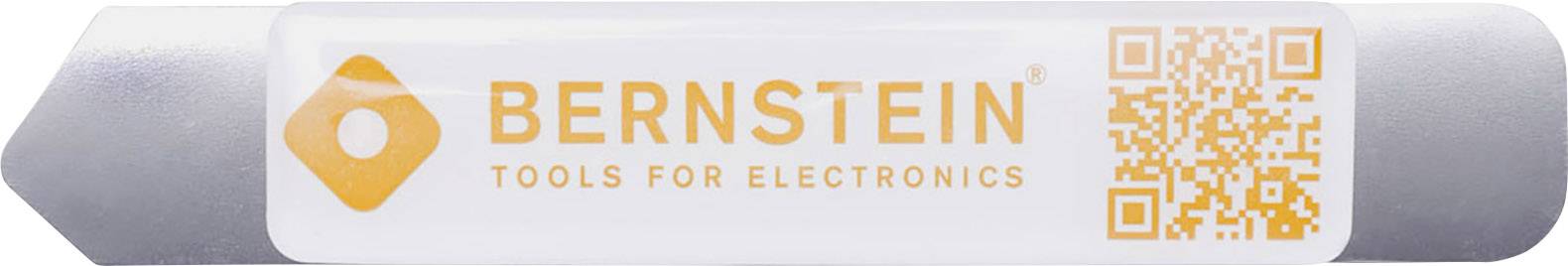 Sticker met de tekst 'Bernstein Tools for Electronics' en een QR-code, naast een grijze, cilindrische voorwerp.