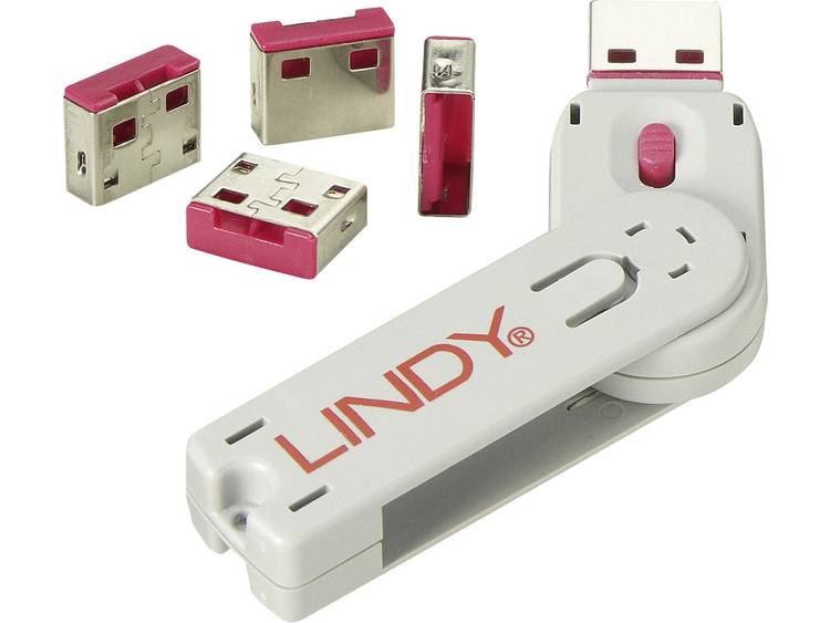 Lindy USB Port Blocker Pack 4, Colour Code: Pink (40450)