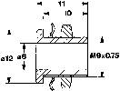 Technische tekening van een cilindrisch onderdeel met diameter- en schroefdraadspecificaties. Hoofdafmetingen: diameter 12, schroefdraad M9x0,75.