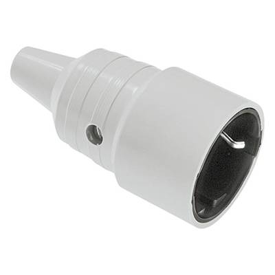Witte Euro-stekker, close-up. Voornamelijk gebruikt voor elektrische aansluitingen in huishoudelijke apparaten.