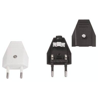 Witte en zwarte tweepoolige stekkeradapters, één geopend om de interne metalen componenten te tonen.