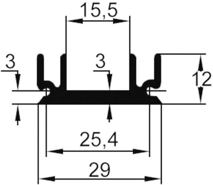 Technische tekening van een profiel met afmetingen: hoogte 12 mm, breedte 29 mm, gemiddelde afstand 25,4 mm, bovenste breedte 15,5 mm.