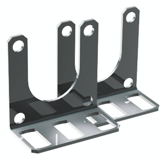 Metalen beugel met twee verticale steunen en meerdere schroefgaten voor bevestiging, geschikt voor installatie-doeleinden.