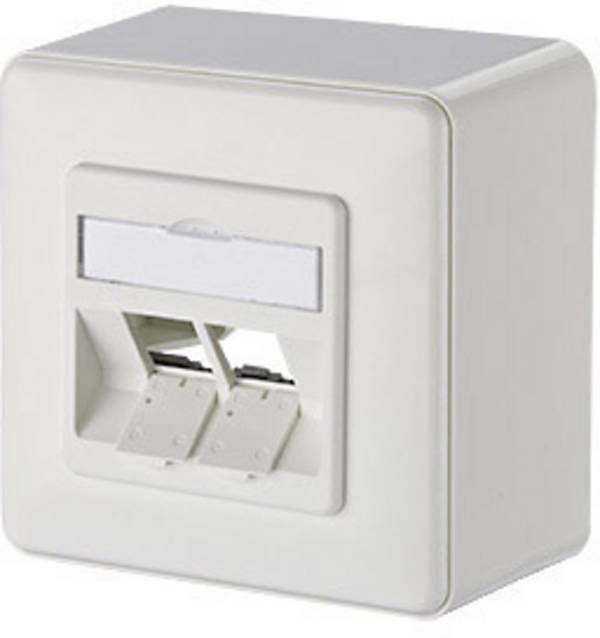 Metz Connect 130B20D20002KE Netwerkdoos Opbouw (op muur) Zonder connectoren 2 poorten Zuiver wit