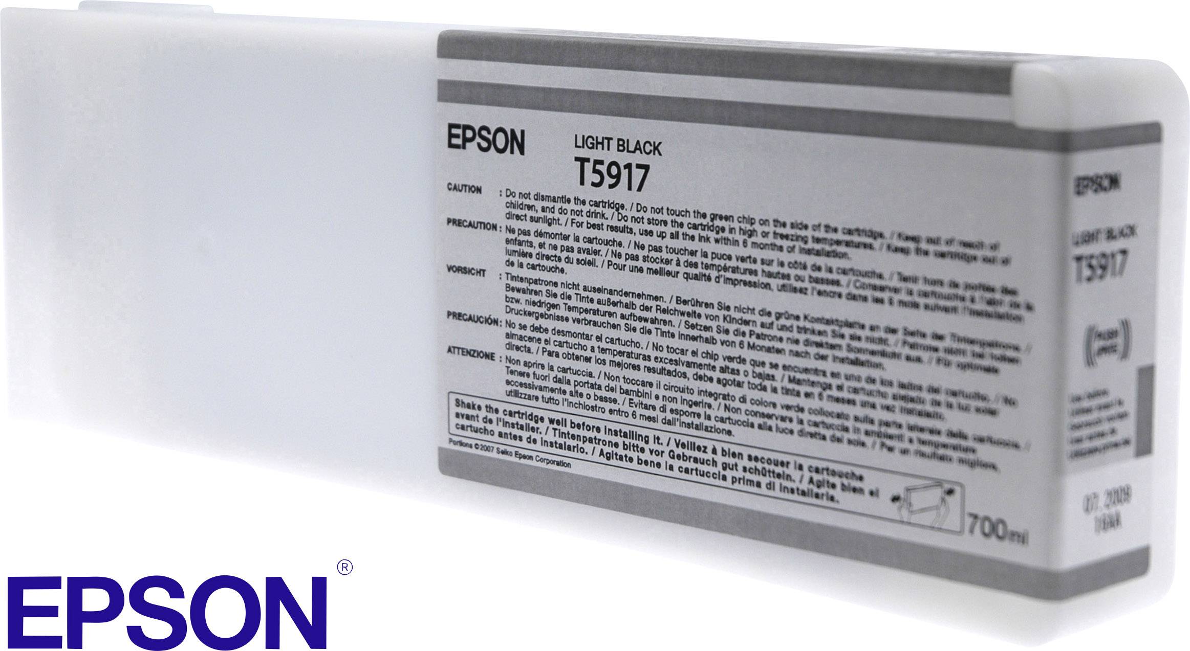 Epson inktcartridge, Model T5917, Kleur 'Licht Zwart', Capaciteit 700 ml, Geschikt voor grootformaat printers.