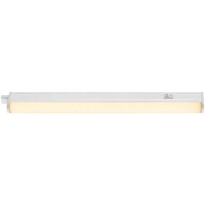Een langwerpige, rechthoekige LED-lamp met een wit behuizing die een warm, geelachtig licht uitstraalt. Ideaal voor montage onder kasten of meubilair.