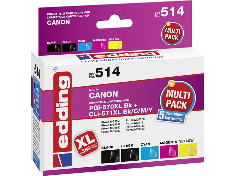 Edding Inkt vervangt Canon PGI-570 XL, CLI-571 XL Compatibel Combipack Zwart, Foto zwart, Cyaan, Mag