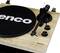 Platenspeler met houten behuizing, merk 'Lenco', zichtbare bedieningselementen en Bluetooth-functionaliteit.