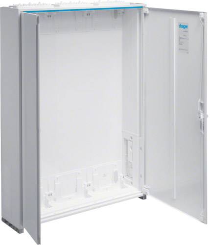 Lege, geopende metalen schakelkast met een deur, geschikt voor het plaatsen van elektrische componenten.