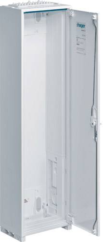 Een open, leeg schakelkastje in witte kleur, waarschijnlijk bedoeld voor de installatie van elektrische componenten.