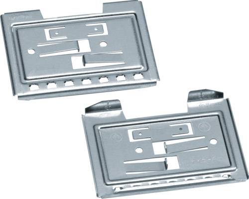 Twee metalen platen met sleuven en rechthoekige openingen, die worden gebruikt als accessoireonderdelen voor naaimachines.