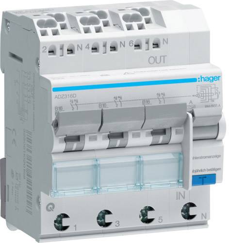Hager ADZ316D Aardlekschakelaar 3-fasig 3-polig 16 A 0.03 A 230 V