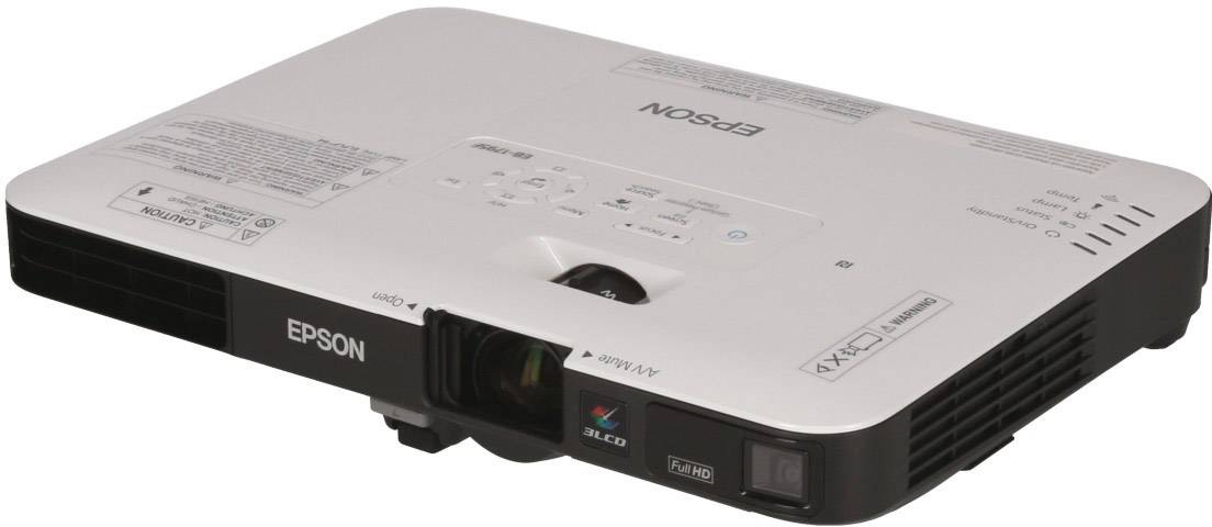 Platte, witte Epson-projector met meerdere aansluitingsmogelijkheden en bedieningselementen aan de bovenkant.