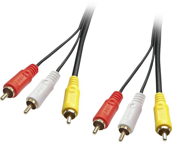 LINDY Composite cinch AV Aansluitkabel [3x Cinch-stekker - 3x Cinch-stekker] 1 m Zwart