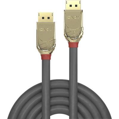 DisplayPort-kabel met gouden aansluitingen en een grijze kabelmantel, geschikt voor hoogwaardige video- en audiooverdracht.