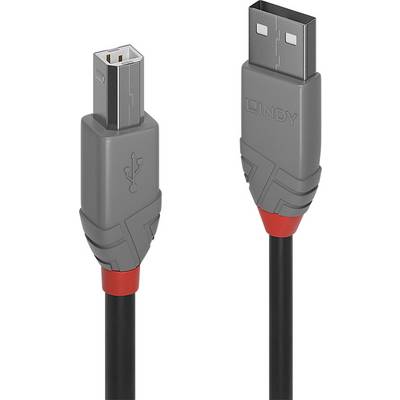 USB- en printerkabels met grijze connectoren en rode accenten. Oppervlaktestructuur en robuuste constructie voor duurzaam gebruik.