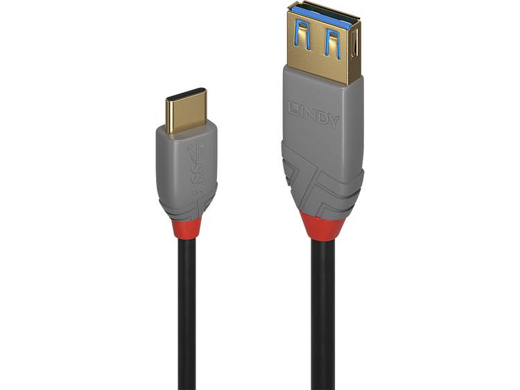 Lindy 36895 0.15m USB C USB A Mannelijk Vrouwelijk Zwart USB-kabel