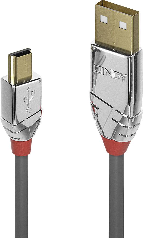 LINDY 36632 USB-kabel USB 2.0 USB-A stekker, USB-mini-B stekker 2.00 m Grijs Afgeschermd (dubbel)