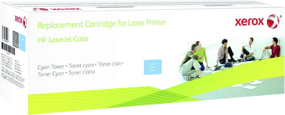 Verpakking voor vervangende toner voor laserprinter, Xerox-merk, compatibel met HP LaserJet Color. Bevat cyaan toner.