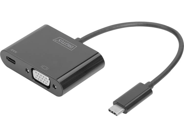 Adapter USB-VGA [1x USB-C stekker 1x VGA-bus, USB-C bus] Zwart Met laadbus Digitus