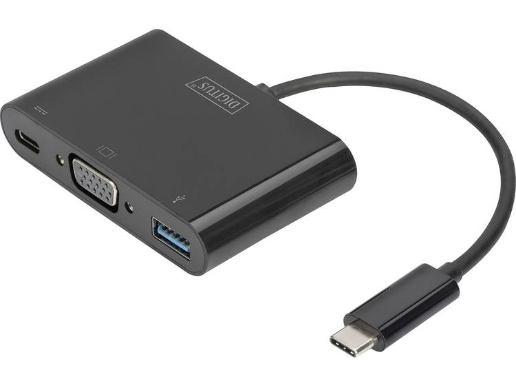 Adapter USB-VGA [1x USB-C stekker 1x VGA-bus, USB 3.0 bus A, USB-C bus] Zwart Digitus
