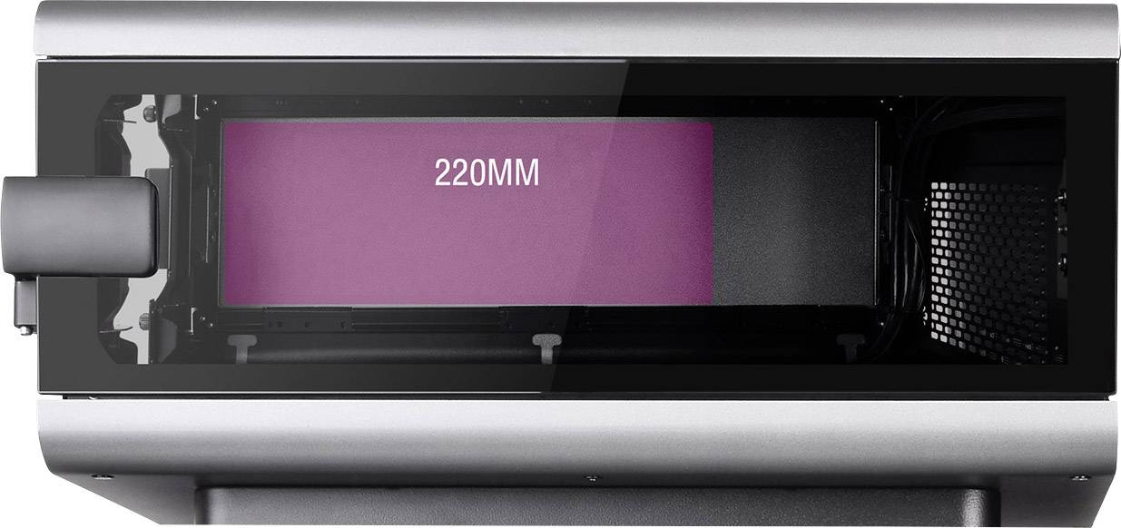 Een 3D-printer toont een paars filament met de opschrift '220MM'.