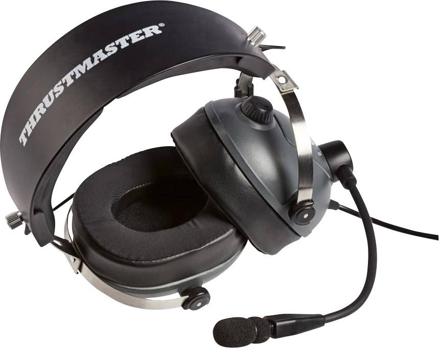 Een zwarte gaming-headset met microfoon, geschikt voor spellen en communicatie, gepresenteerd op een witte achtergrond.