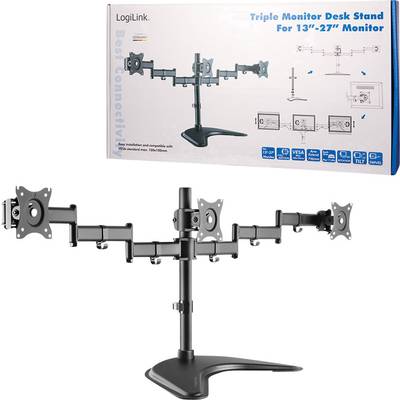 LogiLink BP0051 Monitorvoet Aantal monteerbare displays: 3 Display(s) 33,0 cm (13") - 68,6 cm (27") Zwart Kantelbaar, Zw-3