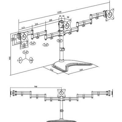 LogiLink BP0051 Monitorvoet Aantal monteerbare displays: 3 Display(s) 33,0 cm (13") - 68,6 cm (27") Zwart Kantelbaar, Zw-5
