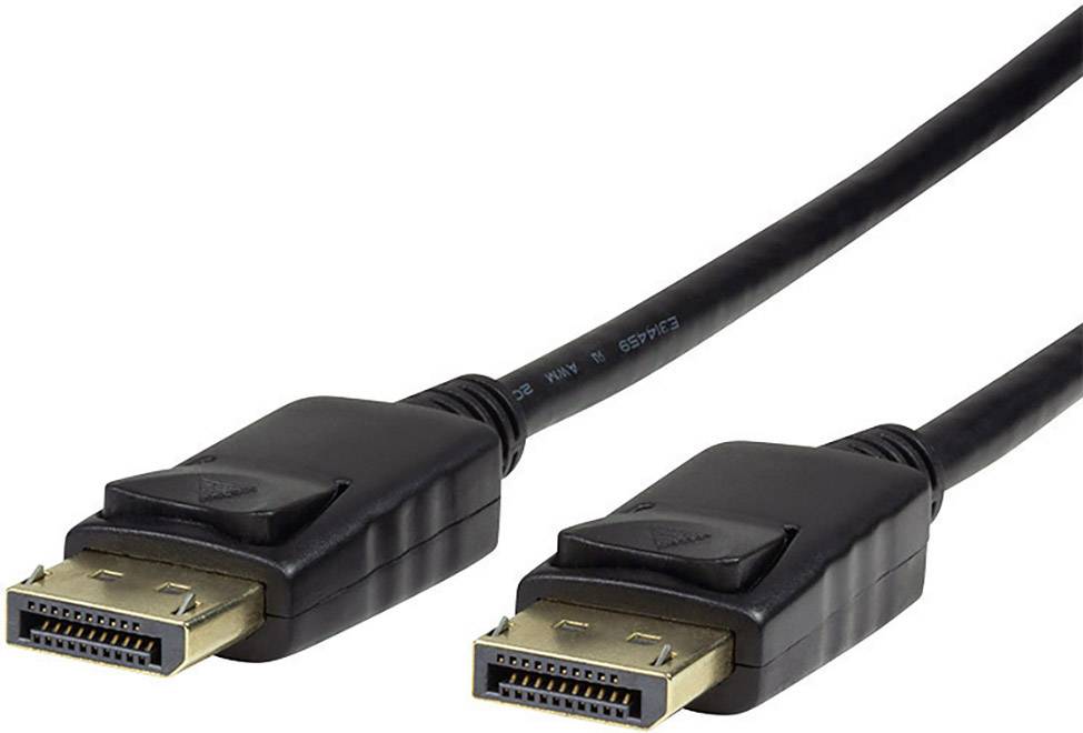 Twee zwarte DisplayPort-kabels met aansluitingen voor de overdracht van video- en audiosignalen tussen apparaten zoals computers en monitoren.