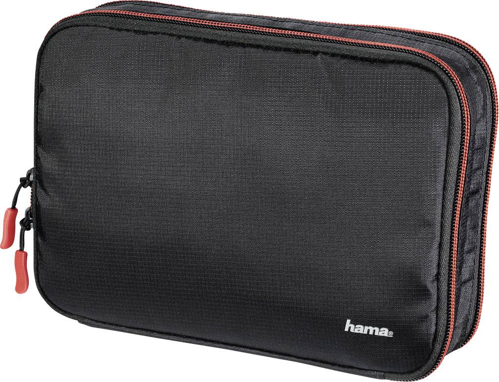 Zwarte hoes met rits en klein wit 'hama'-logo in de hoek, accenten in rood, rechthoekige vorm.