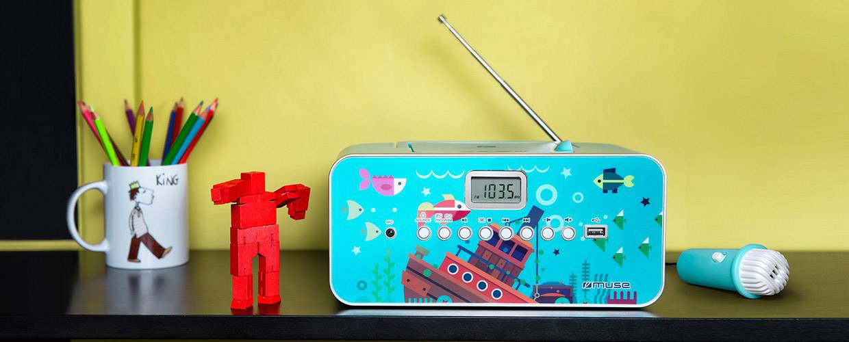 Muse M29KB Kinder CDspeler CD, FM, USB Incl. microfoon Turquoise