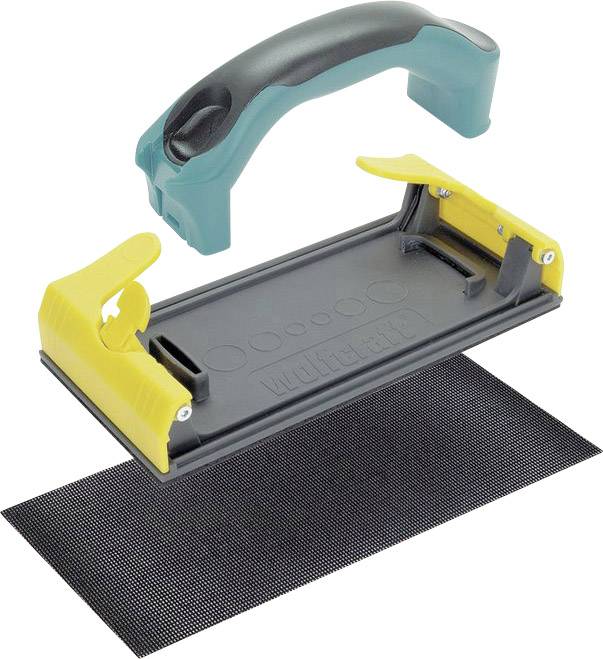 Handmatige schuurblok met verwisselbaar schuurpapier en ergonomische handgreep. Geschikt voor nauwkeurig schuren van oppervlakken.