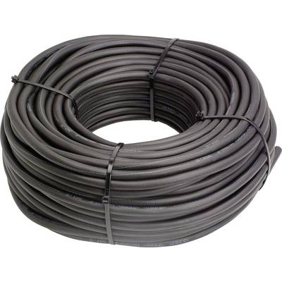 Een grote rol zwart kabel, strak opgerold.