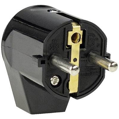 Zwarte Eurostekker-adapter met twee pinnen en een aardingsrail, geschikt voor 16 ampère en 250 volt.