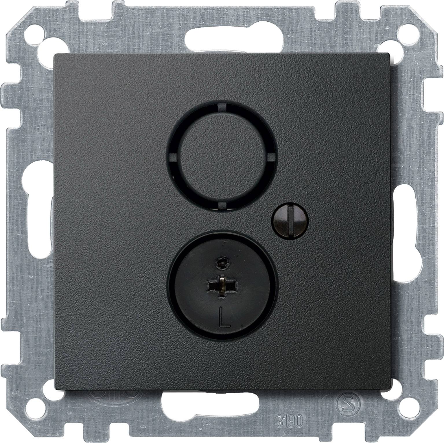 Dubbele stopcontactdoos met twee ronde openingen in een rechthoekig metalen frame, geschikt voor elektrische toepassingen.