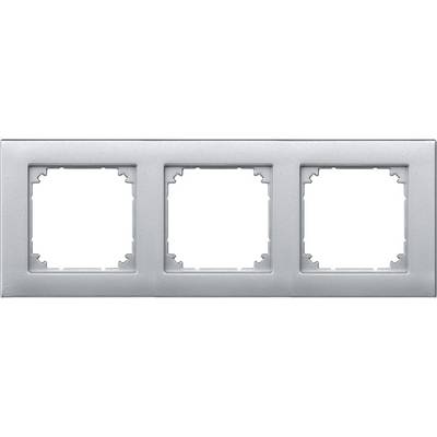 Drievoudige lijst in zilver voor lichtschakelaars of stopcontacten, rechthoekig met afgeronde hoeken, leeg zonder inzetstukken.