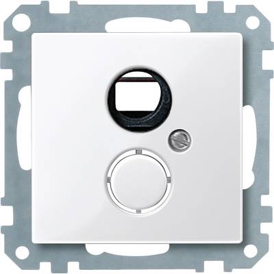 Een witte lichtschakelaar met draaiknop en een kleine ronde sensor erboven, gemonteerd op een metalen frame.