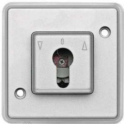 Een vierkante sleutelschakelaarbehuizing met pijlsymbolen. Voornamelijk gebruikt om elektrische systemen in- of uit te schakelen.
